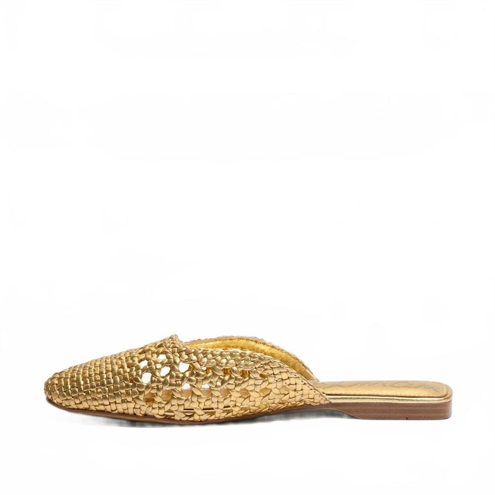 NEW SAM EDELMAN women's nola mule slide in gold leather - Picture 5 of 7